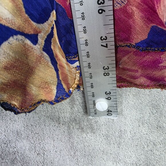 Womens Vintage Reversible Blue Indian 100% Silk Wrap Skirt Floral Print One Size - Picture 8 of 9
